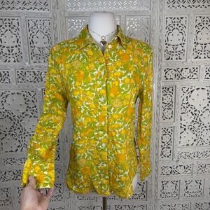 J Crew Slim Fit Linen Button Front Blouse Sz 0 Floral Limone Print Fruit